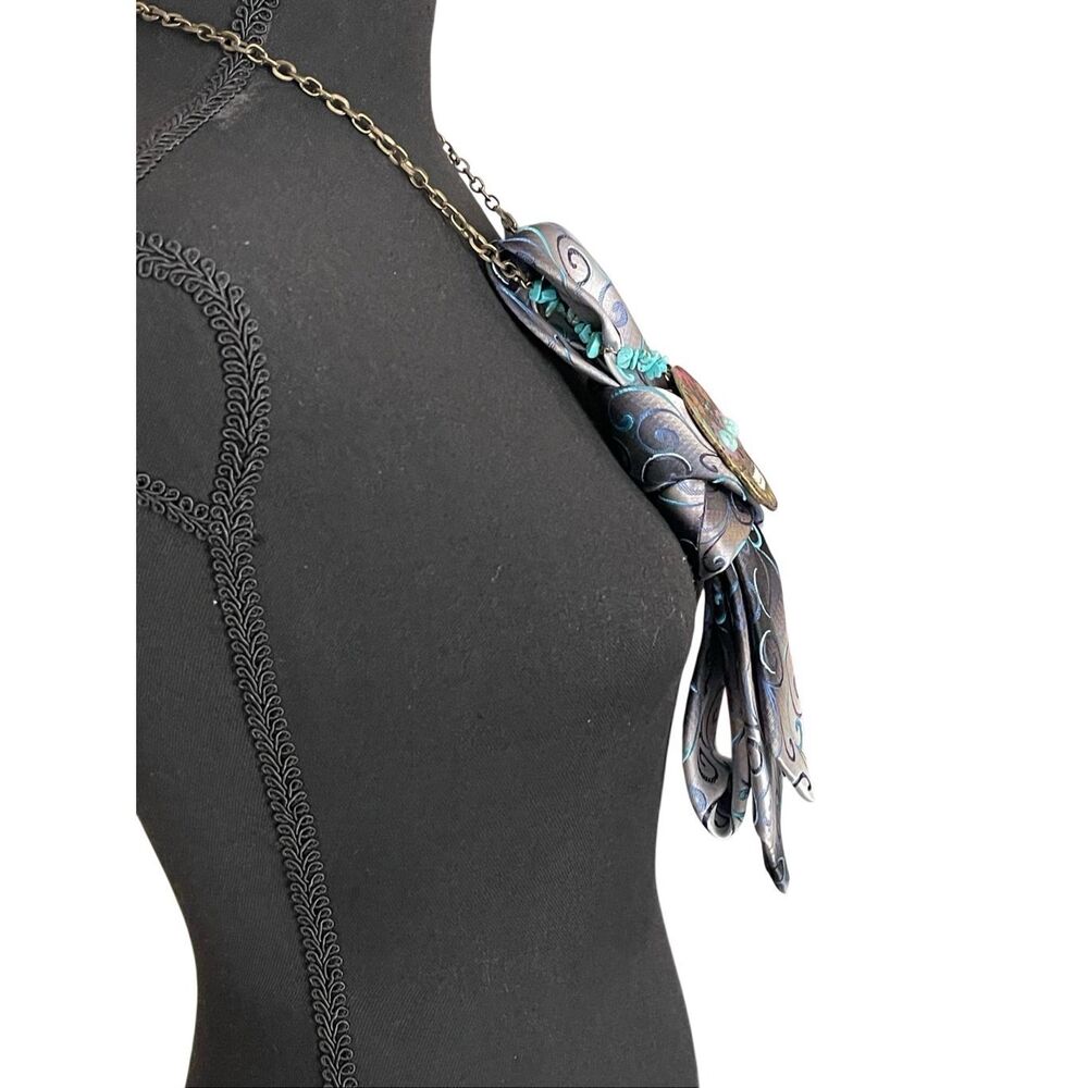 Restyled Women’s Tie with Turquoise Bedazzled Skull Necklace - Picture 12 of 12